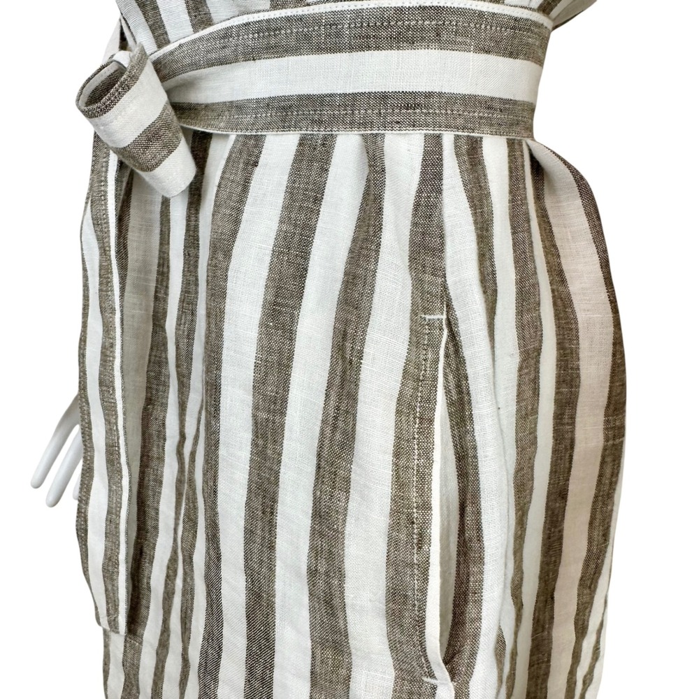 Talbots Linen Utility Shirt Dress Lawn Stripe Belted Khaki White Size 2P Petite - Picture 7 of 11